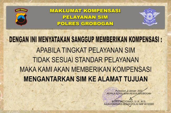 MAKLUMAT KOMPENSASI PELAYANAN SIM POLRES GROBOGAN